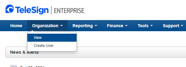 How do I view my Organization and Accounts in Telesign's Portal